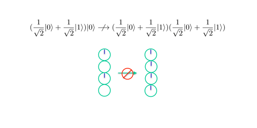 one qubit can't "copied" to another independently